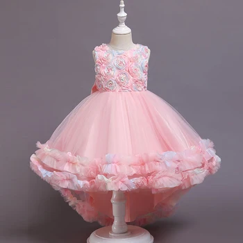 Vaikų suknelė ledinė Princesė Šalis Gimtadienio Žakardo Suknelė NAUJŲ MERGAIČIŲ baigimo ceremonija žiedlapis tortas tinklelio suknelė