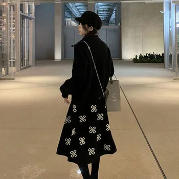 Japonijos Elastinga Aukštos Juosmens Ilgio Sijonai Moterims Dobilų Gėlių Megzti Sijonai Rudenį, Žiemą-line Midi Sijonai Moterims Streetwear