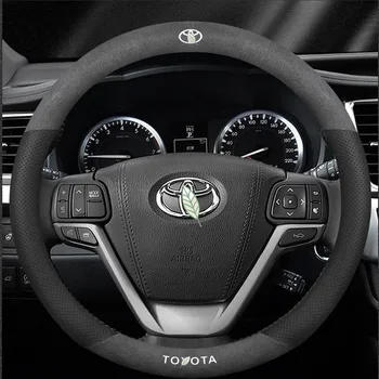 Toyota 3D Lazerinio Spausdinimo Logo Karvės Odos Automobilio Vairo Dangtelis Tinka Fortuner Alphard Avanza Camry Corolla CHR Yaris Vios