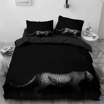 3D Patalynės Komplektai Leopard Juoda Antklode Antklodė Padengti Nustatyti Šalikas Patalynė Užvalkalas Karalius ir Karalienė Visu Dydžiu 210*210 Namų Texitle