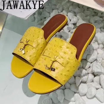 2020 metų Vasaros Butas Šlepetės Moterims nekilnojamojo Odos paplūdimio Bateliai Lauko mulų metalo užraktas dekoro sandalai, Patogus ir tūpimo Tako Batai