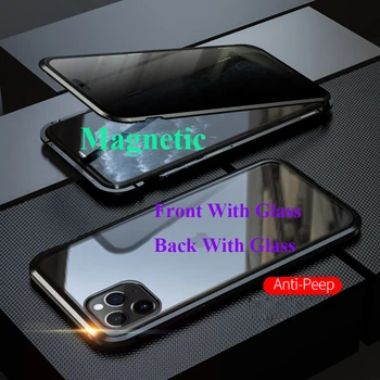 Naujas Metalo Magnetinių Grūdintas Stiklas Privatumo Telefono dėklas skirtas iphone 11 Pro Max Magnetas Apsauginis Dangtelis, Skirtas 