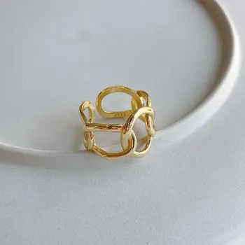 Silvology 925 Sterlingas Sidabro Pynimo Masto Grandinės Žiedai 18K Aukso ažūrinės figūrinių Aukštos Kokybės Minimalistinio Žiedai Moterims, Elegantiška Juvelyrika