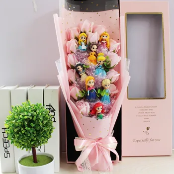 8pcs Mielas princesė, žaislų, animacinių filmų puokštė dovanų dėžutė su Dirbtinės gėlės kūrybos Baigimo/Gimtadienio/Valentino dovanos