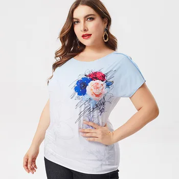 2020 m. Vasaros mama drabužius trumpomis rankovėmis Atspausdintas Gėlių T-shirt mados ponios Derliaus elegantiškas Plius Dydis Moterų Topai