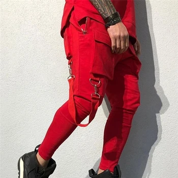 2021 Vyrų Streetwear Kelnes Juodos Haremo Kelnės Šviesiai Vyrų Punk Kelnes Juostelės Atsitiktinis Slim Jogger Kelnės Vyrams Hip-Hop Kelnės
