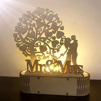 MR&MRS Vestuvių Mediniai Papuošalai Širdies Formos Romantiška Omantic Pakabukas Plokštė Su LED Šviesos Home/Vestuves/ Festivalis Apdaila