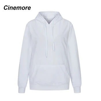 Cinemore Naujų rudens balta ilgomis rankovėmis hoodies palaidinukė Moterų prarasti atsitiktinis žiemos puloveriai Moterų mados gobtuvu palaidinukė
