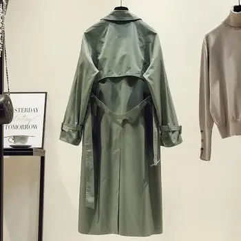 Korėjos kilimo ir tūpimo Tako dizaineris 2020Fall /Rudens Adjustible juosmens Kišenės Maxi Ilgio Tranšėjos paltai su diržo Elegantiškos Moters Klasikinis švarkelis