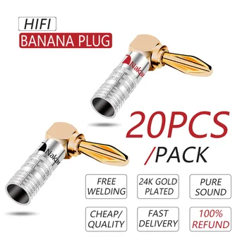 20PCS Nakamichi Bananų Jungtis stačiu Kampu 4mm Banana Plug Vaizdo 24K paauksuoti Garsiakalbių Vario Adapteris