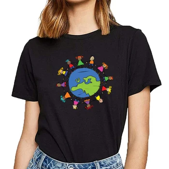 Topai Marškinėliai Moterims apsaugoti aplinką žemės diena su vaikais Mados Balta Užsakymą Moterų Marškinėlius