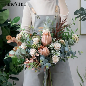 JaneVini 2020 Romantiška Eukalipto Šilko Rožės Nuotakos Imperatorius Gėlės Weding Puokštės Dirbtinis Europoje Stiliaus Nuotakos Puokštė Marie