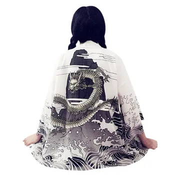 Harajuku kimono megztinis 2020 m. derliaus atsitiktinis vasaros dragon bangos atspausdintas šifono apsaugos nuo saulės moterims, drabužiai, viršutiniai drabužiai palaidinė