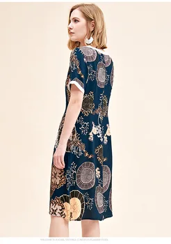 Natūralus Šilkas Moterų kilimo ir tūpimo Tako Suknelės, O Kaklo trumpomis Rankovėmis Atspausdintas Elegantiškas Atsitiktinis Vasaros Suknelės
