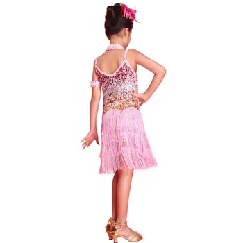Vaikų Mergaičių Blizgučiais Lotynų Sportinių Šokių Suknelė Dancewear Pakraštyje Sijonai Lotynų Etape Kostiumas