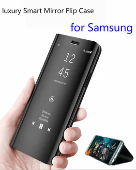Luxury Smart Veidrodis, Flip Case For Samsung A7 A8 A6 2018 juodas dangtelis) samsung galaxy S10 S9 S8, S7 S6 j3 skyrius J4 J6 J7 J8 2018 Atveju