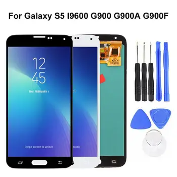 Samsung Galaxy S5 I9600 G900 G900A G900F LCD Ekranas AMOLED Jutiklinis Ekranas skaitmeninis keitiklis Pakeitimas Kit telefono Accessoeries