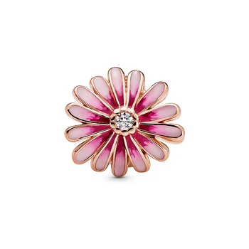 2020 nauja 925 Sterling Silver Pink Daisy Gėlių Žavesio Karoliukai tinka Originalus Pandora Pakabukai Apyrankės Juvelyrikos Priėmimo Priedai