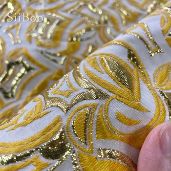 Prancūzija stiliaus prabangūs aukso iškilumo metalinės žakardo brokatas audinio suknelė telas drabužių tecidos stoffen tissu siūlai SP5538