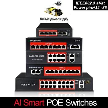 POE switch 48V su 8 100 mbps Prievadų IEEE 802.3 af/per ethernet jungiklis Tinka IP kameros/Wireless AP/POE fotoaparatas