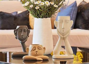 Šiaurės abstraktus paveikslas, vaza paprastumo stiliaus Paveikslas, skulptūra namų puošybai Žmogaus Galvos Formos Gėlių Vaza