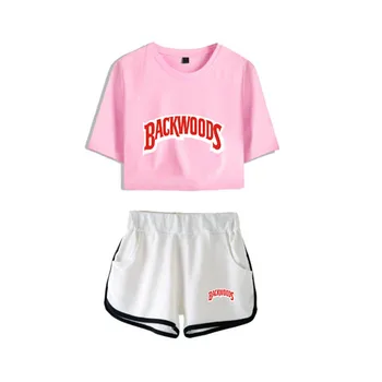 Naujas 2 dalių komplektas BACKWOODS marškinėliai Rinkiniai Streetwear Viršūnes merginos Sexy Šortai, Sportinė apranga Vasaros Patogus, Kvėpuojantis Trumpas Kelnes