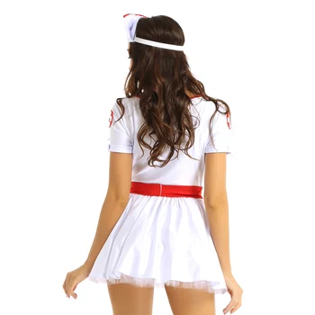 Iiniim Moterų Naughty Nurse Išgalvotas Kostiumai Helovinas Šalis Clubwear Brangioji, trumpomis Rankovėmis, Tutu Suknelė su ekrano užsklandą ir Diržas