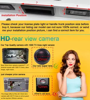 1280*720 pikselių 1000 TV linijų 20mm objektyvas, automobilio galinio vaizdo kamera, Skirta Honda Civic FD Acura TSX (2004-2011) 