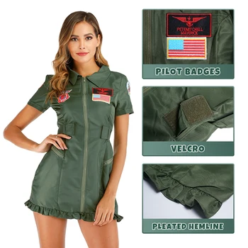Reneecho Moterų Piloto Kostiumas Top Gun Skrydžio Suknelė, Kostiumas Seksualus Armijos Mergina Dress Helovinas Kostiumų Suaugusiems