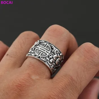 BOCAI S925 sterlingas sidabro žiedas vyrams, platus Tailando sidabro reguliuojamas atidarymo žiedų 2020 naujas mados asmenybės vyrų papuošalai