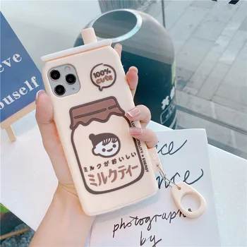 Japonijos korėjiečių 3D Mergina, Telefono dėklas Braškių Pieno Pora Atveju Minkštas Silikoninis 