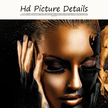Juoda Aukso Afrikos Moters Portretas Tapybos ant Drobės Nude Art Plakatas ir Spausdinimo Skandinavijos Sienos Nuotraukas Namų Puošybai