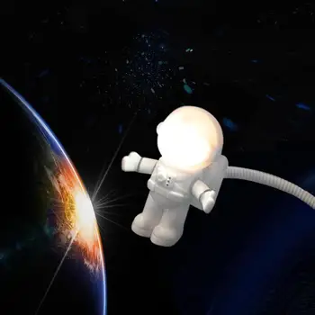 Baltos spalvos Lanksčias Astronautas Astronautas USB Vamzdis LED Nakties Šviesos Lempa Kompiuterio, Nešiojamojo KOMPIUTERIO, Nešiojamojo kompiuterio Skaitymo Nešiojamų DC 5V Kūrybos