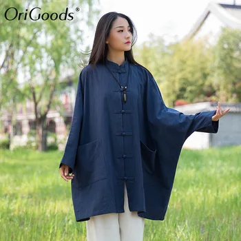 OriGoods Negabaritinių Marškinėliai Moterims Kinų stiliaus Marškinėliai Palaidinė Medvilnės Skalbiniai ilgomis rankovėmis Marškinėliai Plius dydis Chi Drabužius Viršūnes B294