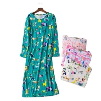 Atsitiktinis sleepdress naktiniai drabužiai moterims medvilnės ilgomis rankovėmis rudenį sleepwear moterų nightdress ilgą pižamą plius dydis