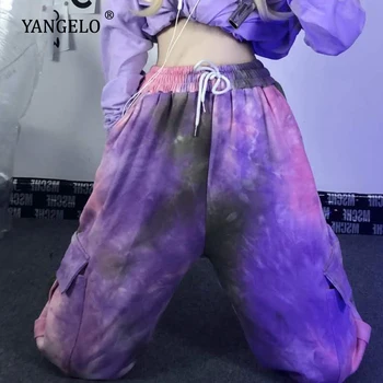 Yangelo Harajuku tie dažai Kelnės Moterims 2021 M. Rudens Žiemos Prarasti Atsitiktinis Violetinė darbo drabužiai Moteris Negabaritinių Streetwear Mados Kelnės
