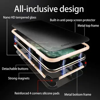 Metalo Magnetinių Privatumo Apsaugos Atveju iPhone 12 11 Pro XS MAX XR 8 7 6Plus Dvipusis Stiklo atsparus smūgiams, Anti Spyware Dangtis