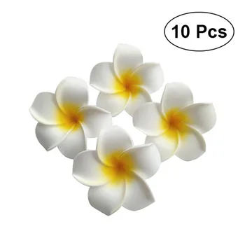 10vnt 7cm Havajų Gėlė Plaukų Įrašą Staigius Modeliavimas Kiaušinių Gėlių Šukuosena Paplūdimio Luau Šalis (Balta su Geltona)