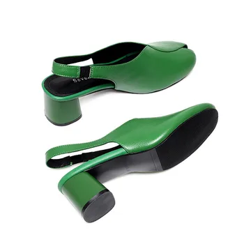 Mados Peep Toe aukšto kulno, sandalai, patogus Elastinės juostos žalia stambusis kulniukai office batai moterų uždarų kojų kulnai 35-40