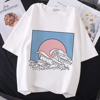 Japonų Stilius, Grafinis Spausdinti marškinėliai Moterims 2020 Naujas Vasaros Mados Derliaus Marškinėlius Harajuku Estetinės Baltos Viršūnės Moterų Marškinėliai