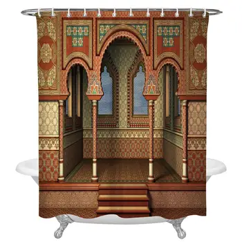 Arabesque Dušo Užuolaidos, kurias Ambesonne Artimųjų Rytų Rytietiško Stiliaus Interjeras Rūmų Architektūros Derliaus Meno, Dizainas