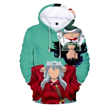 2019 Anime Inuyasha Šuo Brolis Hoodie Plius Dydžio 3D Kaklaraištis Dažyti Vyrų Hoodies Palaidinės Sueter Masculino Bluza z Kapturem 4XL