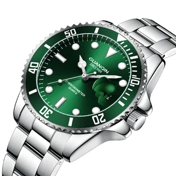 Vyriški Laikrodžiai GUANQIN GS19163 Žaliosios Laikrodžiai Vyrų Dienos, Vyrų Kvarciniai Laikrodžiai Bauda Plieno Diržas Blue Laikrodis Dropshipping Įrankis