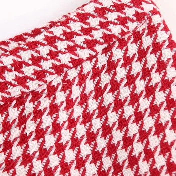 2019 Moterų high street raudonas pledas houndstooth spausdinti ruffles hem mini sijonas faldas mujer ponios vieną mygtukai prašmatnus sijonai QUN409