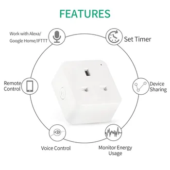 WiFi Smart Plug UK Lizdo belaidžio Kontrolės Lizdas 16A Elektros Energetikos kontrolės Laikmačio Jungiklis Valdymas Balsu Veikia su Alexa, Google
