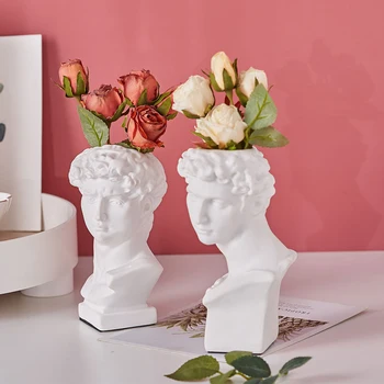 Derva Imitacija gipso vaza Dovydo Skulptūra galvos vaza Gėlių kompozicijų priedai Giuliano de' Medici Dovydo Namų Dekoracijos
