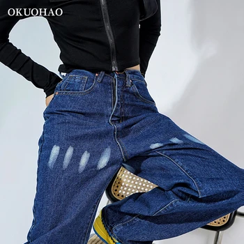 Moterų Džinsus Baggy Jeans Moterų Aukšto Juosmens 2020 M Mama Džinsai neapibrėžta Mėlyna Prarasti Mados Tiesiai Spausdinti Džinsinio audinio Kelnės Streetwear