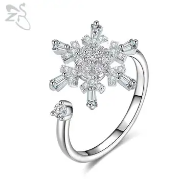 ZS Snaigės Žiedas Crystal Romantiška Sniego Gėlių Gėlių Piršto Žiedai, bižuterijos Moterų Reguliuojamas Žiedai Atidaryti Anillos