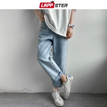 LAPPSTER Vasaros korėjos Mados Haremas Jeans Mens 2020 Streetwear Derliaus Mėlyna Džinsinio audinio Kelnės Vyrų Hip-Hop Baggy Tiesūs Džinsai