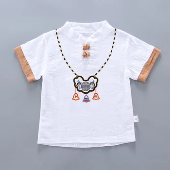 Nauja Vasaros berniuko drabužių Mielas Kinų stiliaus Animaciją Ping An Užraktas baby kombinezonas trumpomis rankovėmis T-shirt+trumpos kelnės 1-4 Metų,